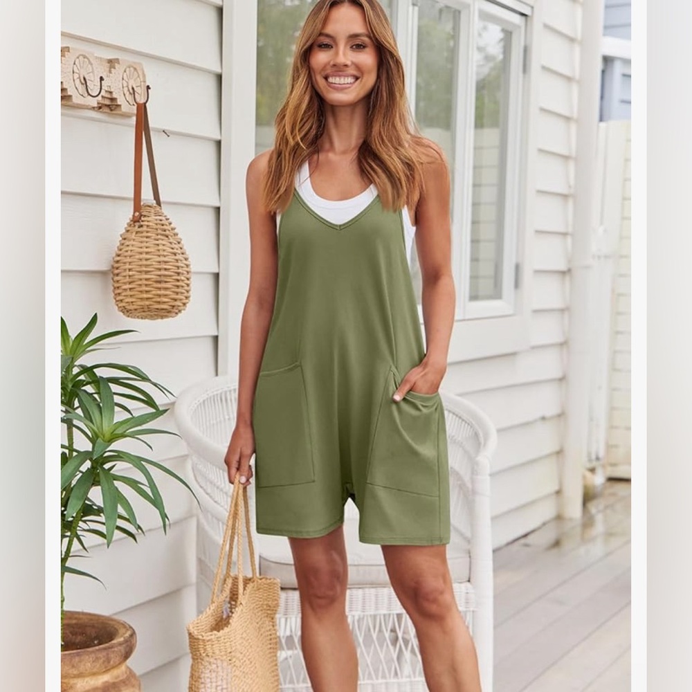 Automet Women’s Romper Jumpsuit Summer Overall Jumper with Pockets Loose Comfy S